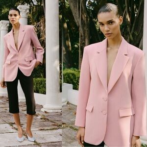 Zara Dusty Rose nude light pink pastel straight cut blazer Sz L NWT New With Tag